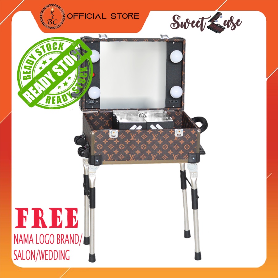 Beautycase 40cm,4 lampu,Tutup laci akrilik,Stand kaki lipat,Tas Koper Make Up - Koper rias pengantin