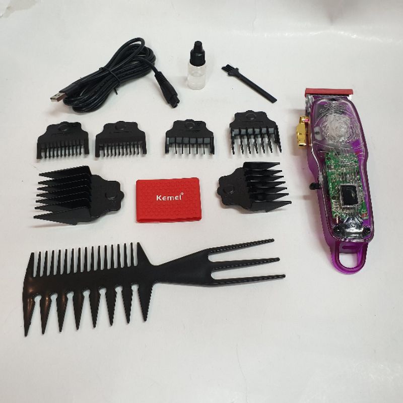 Alat Mesin Cukur Pangkas Rambut Kemei Km2707PG Hair Clipper Elektrik Cas model transparan