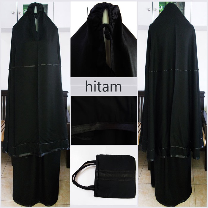 Mukena Bali Traveling|mukena polos|warna hitam list hitam