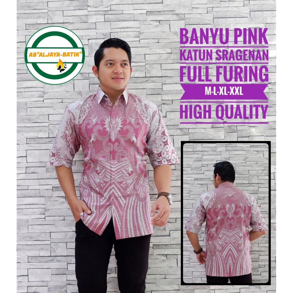 BANYU PINK Baju Kemeja Batik Pria Solo Premium Modern Lengan Pendek Katun FULL FURING Aljaya