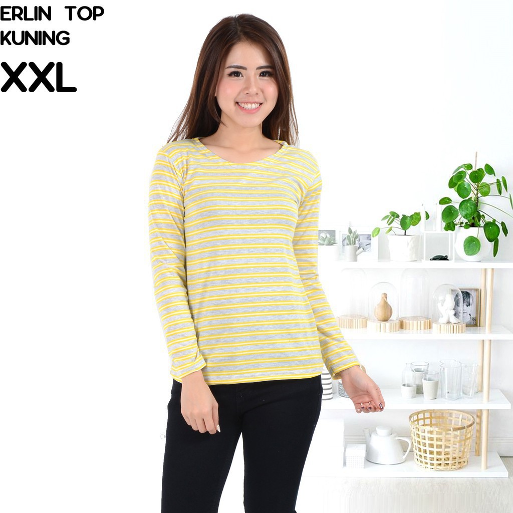 BL 14A ERLIN Kaos  XXL Jumbo Salur Warna  Lengan  Panjang  