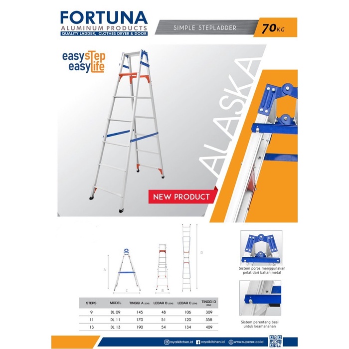 TANGGA ALUMUNIUM LIPAT FORTUNA ALASKA DL11 (170Cm) DILURUSKAN (358Cm)