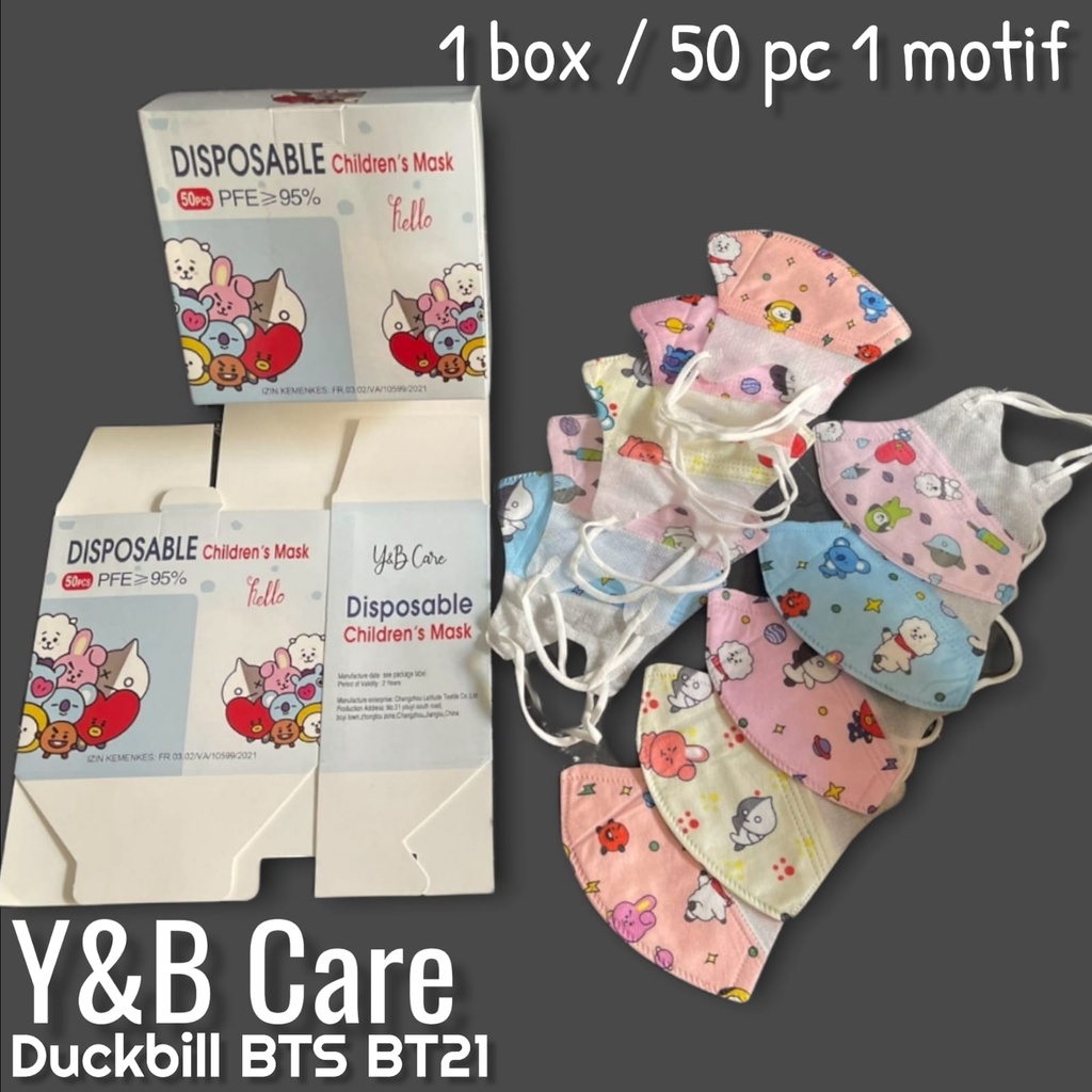 YB CARE KIDS MIX - MASKER ANAK KIDS DUCKBILL 3PLY Y&amp;B CARE FACE MASK 4-13TH