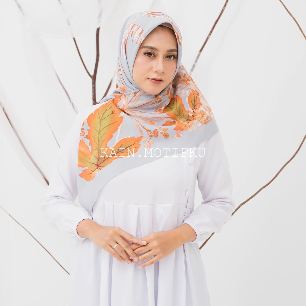 JILBAB MOTIF HIJAB SEGIEMPAT VOAL MOTIF PREMIUM JILBAB PRINT LASERCUT KERUDUNG SEGIEMPAT MOTIF MURAH-Maple Abu