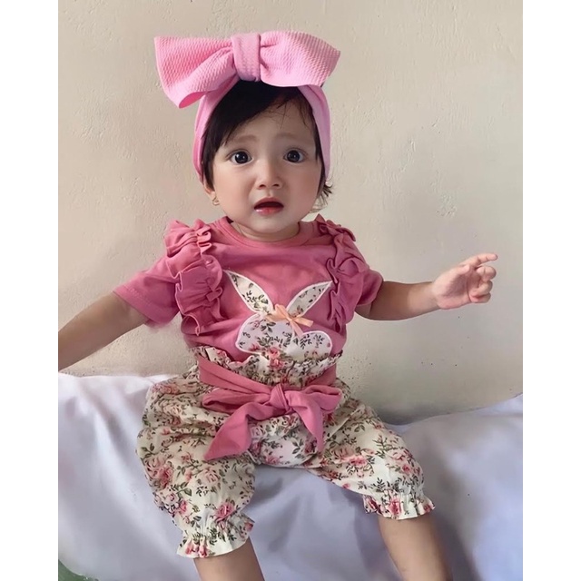 romper baby perempuan  0 6 bulan jumper bayi newborn 1 2 tahun perempuan cewek romper set MIFI THE BUNNY LOVE JUMPER setelan bayi anak