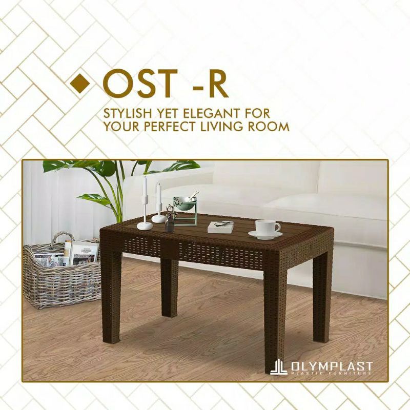 OLYMPLAST - Meja Sofa Plastik Olymplast Sofa Table Motif Rotan dengan Kayu (OST R - OCT R)