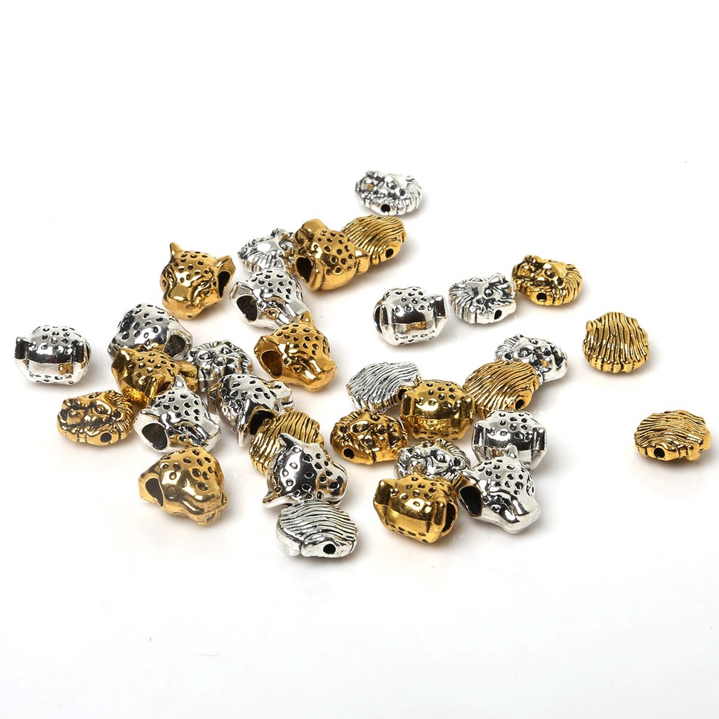 10 pcs 12x12mm Leopard Head Metal Beads Longgar Beads Untuk DIY Perhiasan Membuat Temuan Kalung Gelang Anting