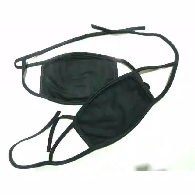 Masker Kain tali Hijab Mulut Hidung Hitam Polos - masker Motor Hijab