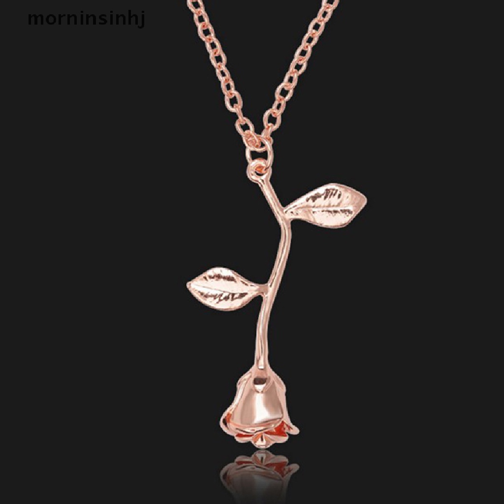 Mor Kalung Rantai Dengan Liontin Bunga Mawar Warna Rose Gold Silver Untuk Wanita