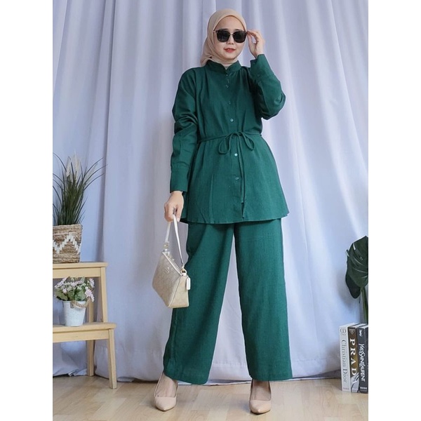 BJ One Set Kulot Katun Linen Jumbo Wanita Ld 120 Denisa Cullote Cotton Set Pants