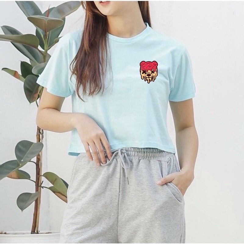 CROP TOP RED BEAR COTTON COMBED 30S | CROP TEE | KAOS KOREA FASHION WANITA