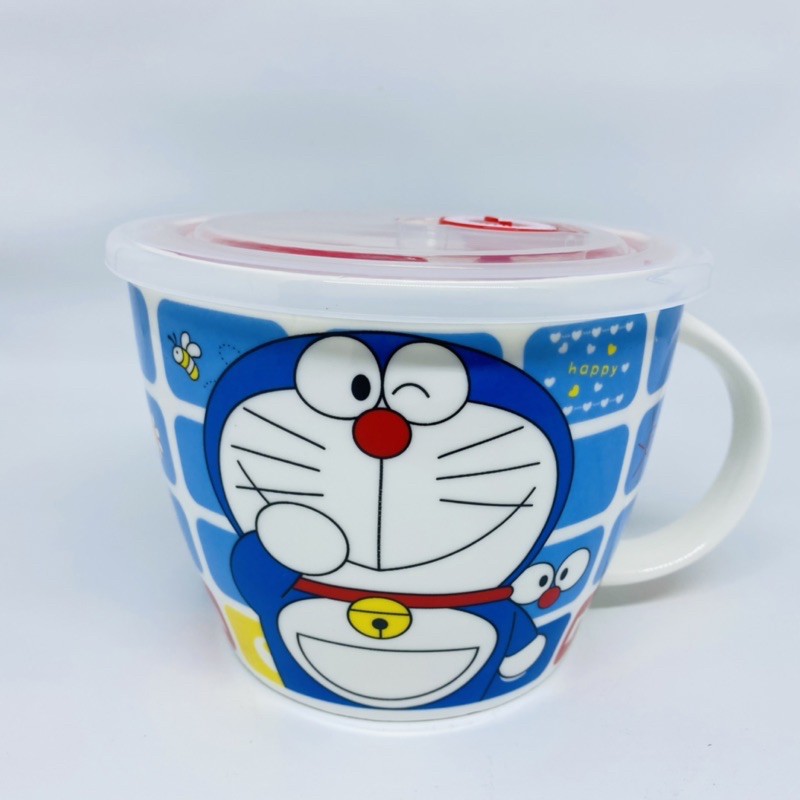 mangkok makan mug gelas keramik jumbo + tutup doraemon hello kitty