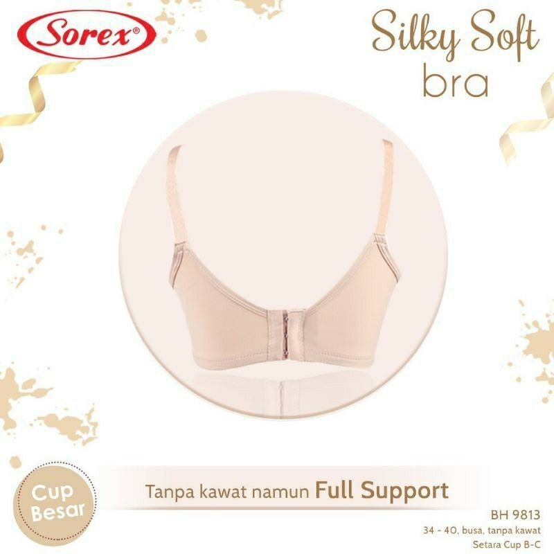 Bra Sorex 9813 Tanpa Kawat Busa Tipis Cup B-C Size 34-40 Kait 3 / Silky Soft Bra 9813 /Bh Sorex 9813 /Bra Sorex 9813