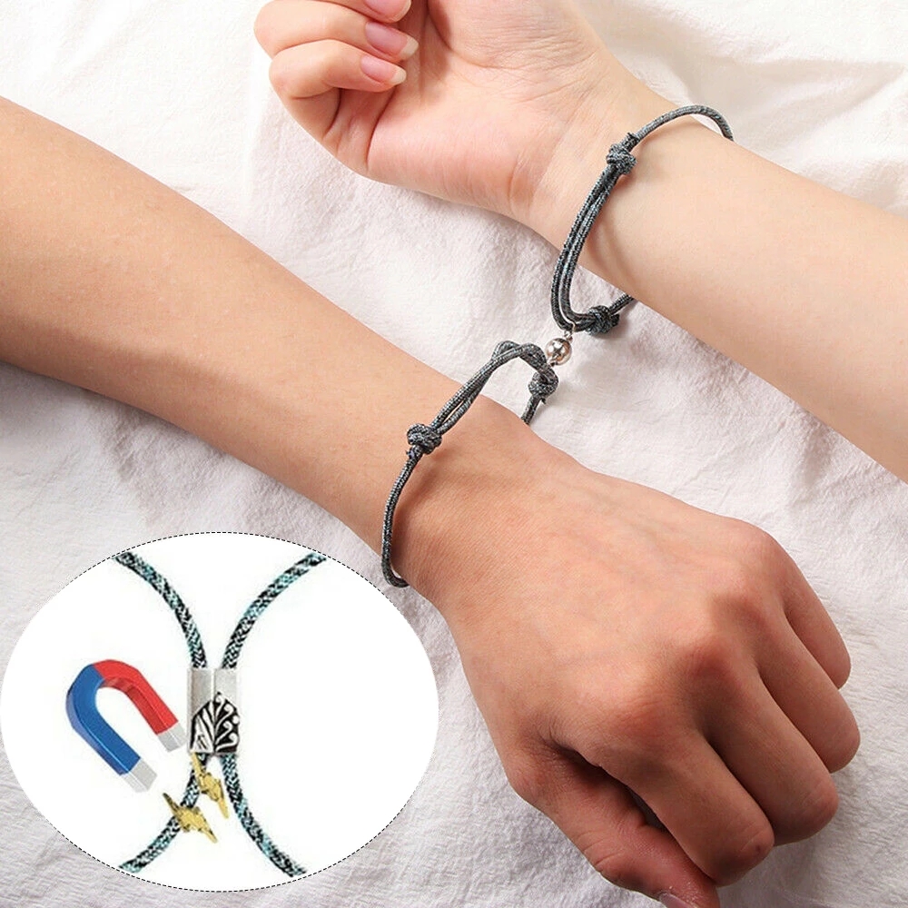 2pcs Gelang Tali Persahabatan Model Kepang Dengan Magnet Untuk Pasangan