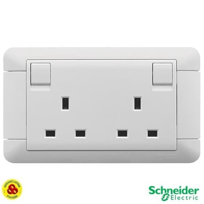 Schneider Stop Kontak AC 2G Arcato E81T25 British Socket 2 Gang White