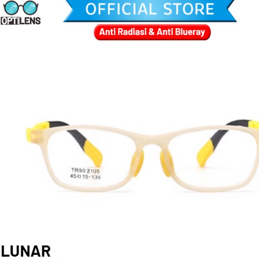 Optilens - Aluna Series Kacamata Anak Anti Radiasi Hp Komputer Antiradiasi Frame Elastis-Lunar Yellow Premium