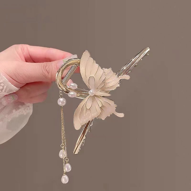 Jepit Rambut Model Butterfly Flower Shark Aksen Mutiara Dan Berlian Imitasi Bahan Metal Gaya Korea