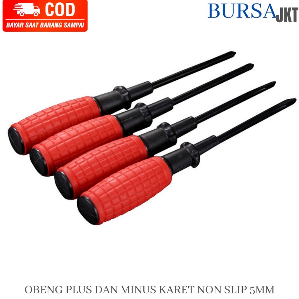 OBENG KARET MERAH 5 MM SCREWDRIVER PLUS DAN MINUS