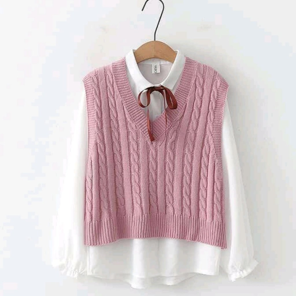 Cable Vest Knit / Rompi Rajut Korea Kepang Outerwear Remaja Muslim Wanita Premium