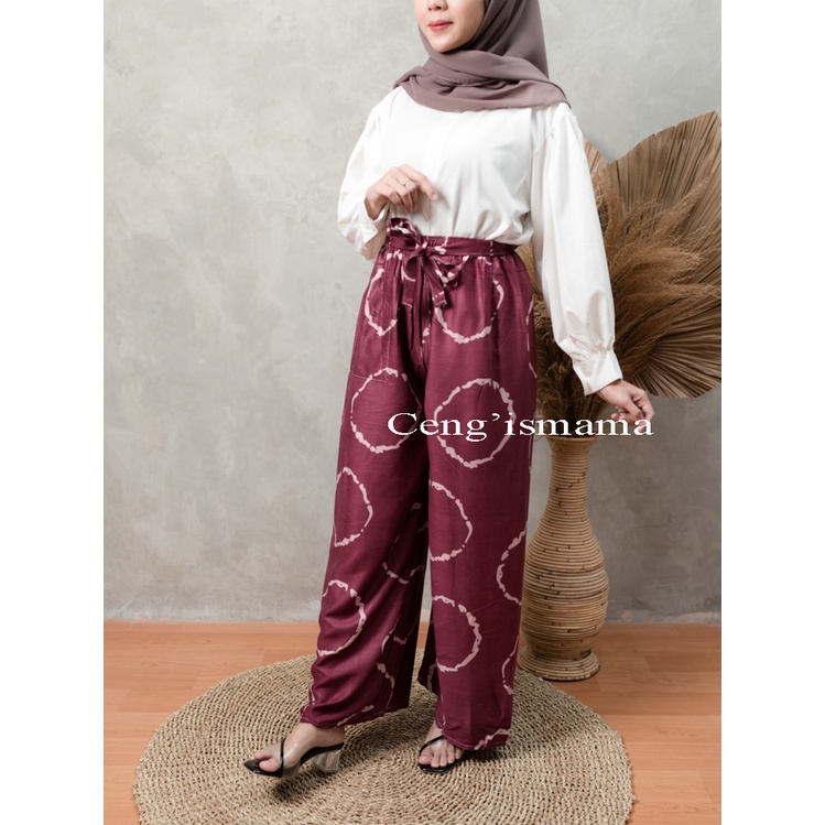 Celana Panjang Kulot Wanita Motif Cincin Sibori Bahan Rayon-05