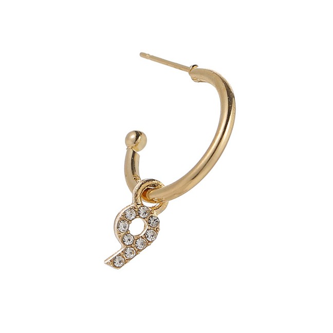 LRC Anting Tusuk Fashion Golden Digital Diamond Alloy Geometric Earrings 0-9 (1pcs)