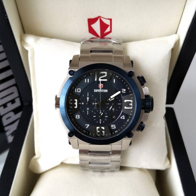 Expedition E 6605 Silver Blue Jam Tangan Pria Original