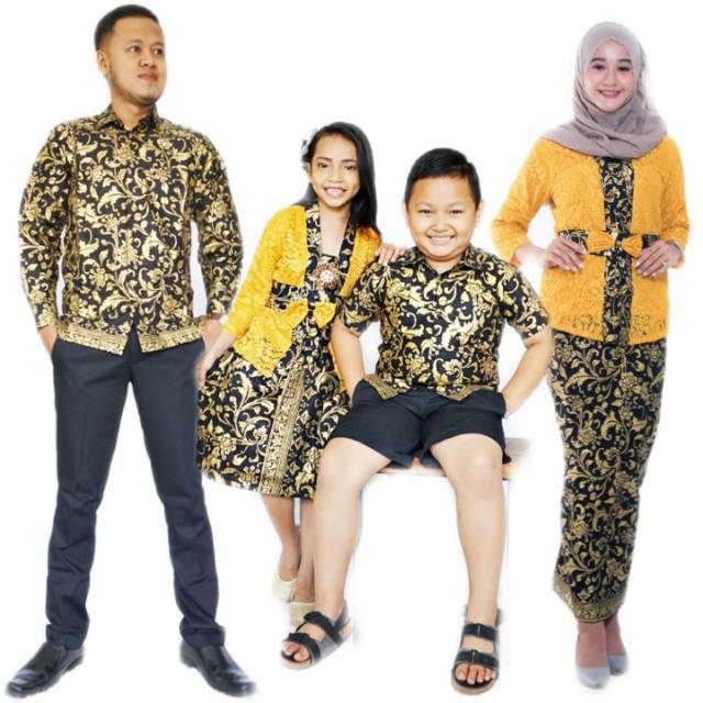 Baju Batik Couple Keluarga Papa Mama Anak Cowok Anak Cewek Model Setelan Kebaya Bahan Brokat