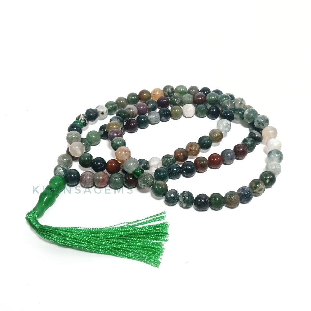 TASBIH BATU EKSKLUSIF NATURAL LUMUT AGATE DIM 8 MM ISI 99 BUTIR PERLENGKAPAN IBADAH SHOLAT DZIKIR FASHION MUSLIM