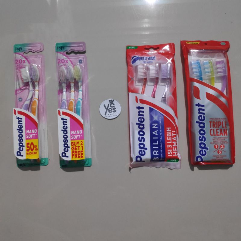 Pepsodent Sikat Gigi Dewasa Isi 3 Soft / Medium Double 1 2 3 pepsoden