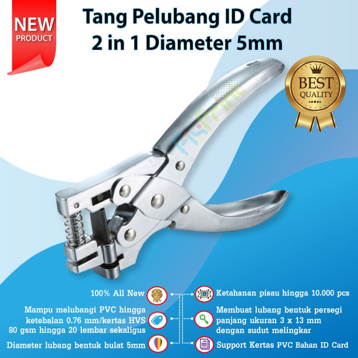 Tang Pelubang ID Card 2 in 1 Diameter 5mm Alat Plong Kertas PVC 5 mm