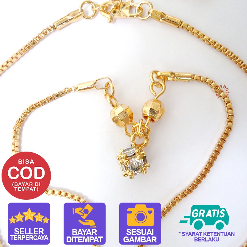 Lovelybutik Kalung Xuping Wanita Lapis Emas Model Koye kristal Permata Ukuran 45 Cm