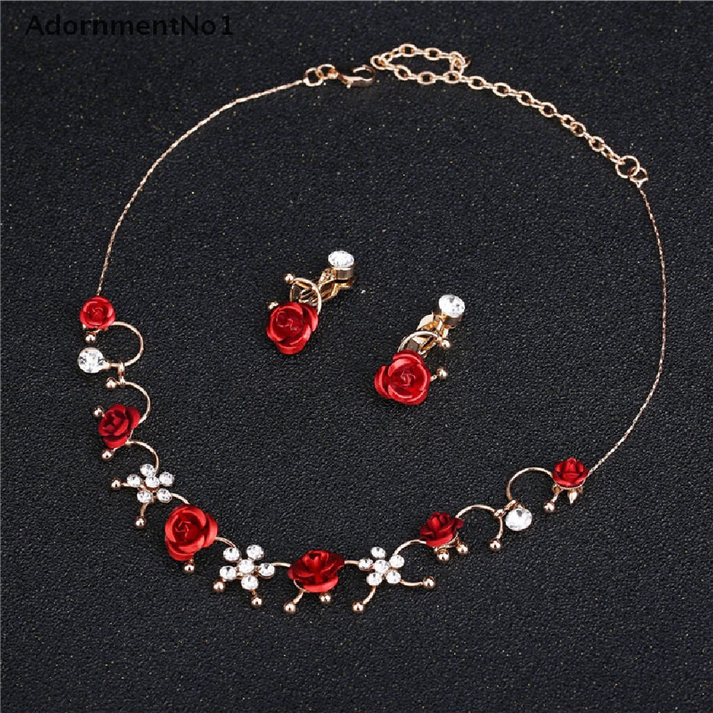 (AdornmentNo1) 2pcs / set Kalung + Anting Klip Elegan Untuk Perhiasan Wanita