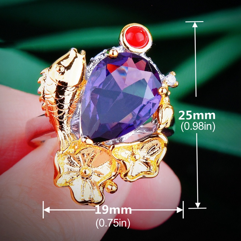 Cincin Zircon Bentuk Bunga Tetesan Air Warna Ungu Untuk Wanita