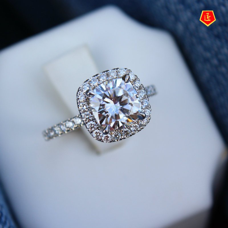 [Ready Stock]18K Platinum Square Moissanite Ring