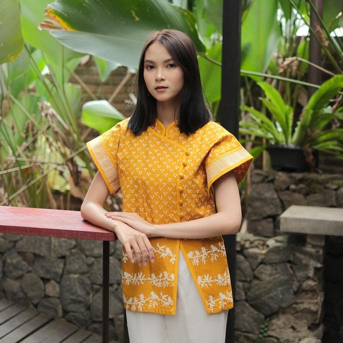 NONA RARA-Hao SITS Yellow T1343,Baju atasan kerja blouse batik wanita