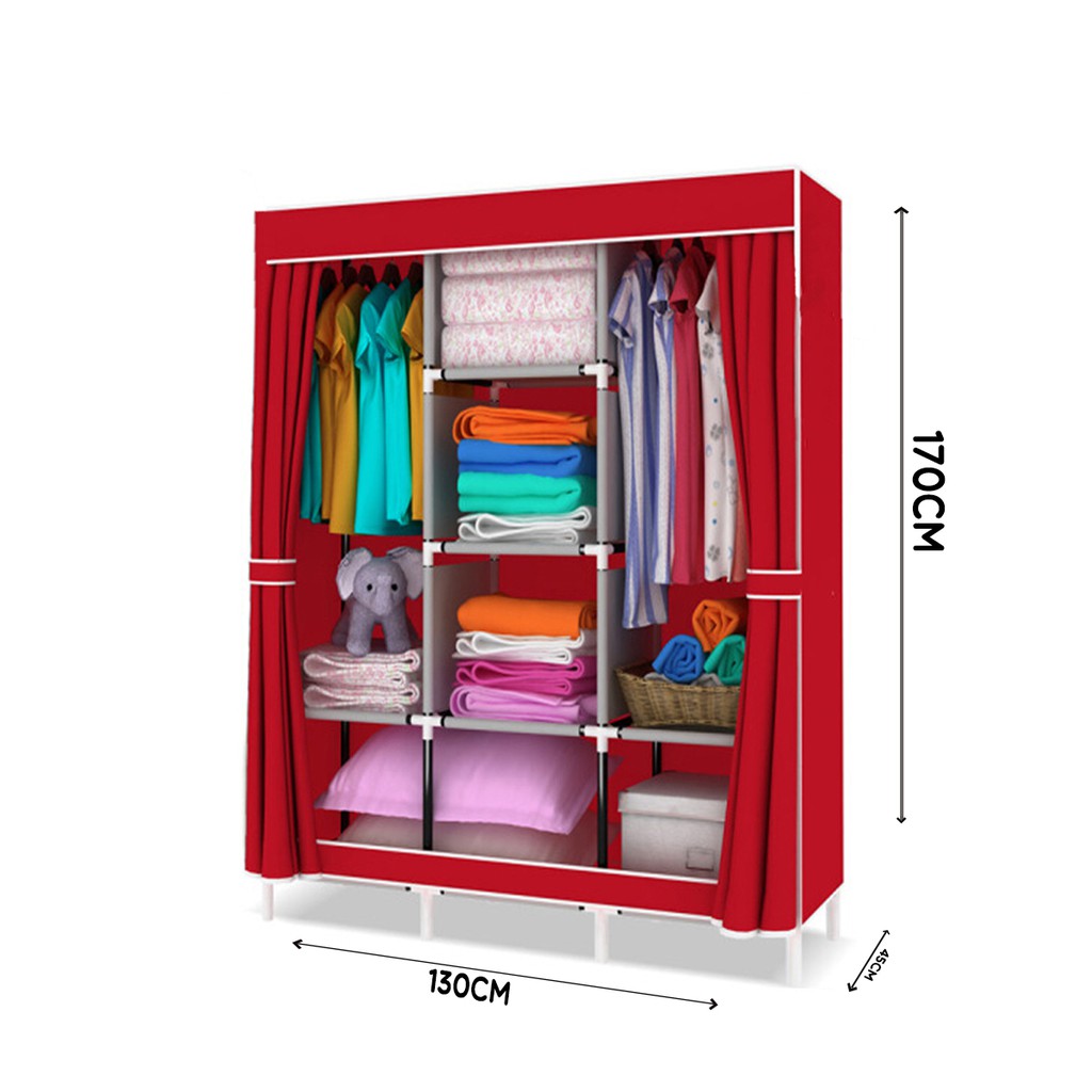 Lemari Kain Pakaian Protable 3 Sekat Baju Murah-88130 Worldhome66