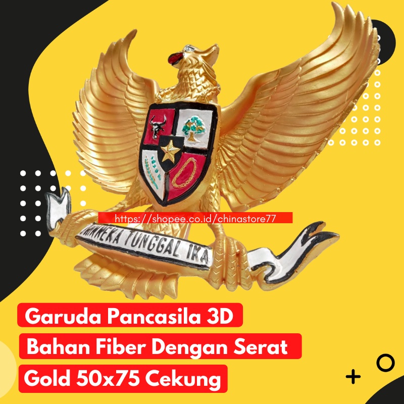 Hiasan Dinding Garuda Pancasila 3 Dimensi Fiber Lambang Negara Burung Garuda Gold Timbul