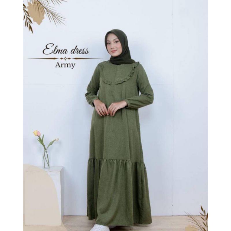 Gamis Dress Elma Army by RubyHijab Bahan Katun Madina Gamis Muslimah