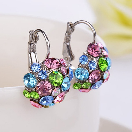 Hu Hu Hu Hu Hu Alat Bantu Pasang Kacamata♡ Anting Kait Gantung Wanita Desain Bola Cubic Zirconia Warna Warni Untuk Pesta