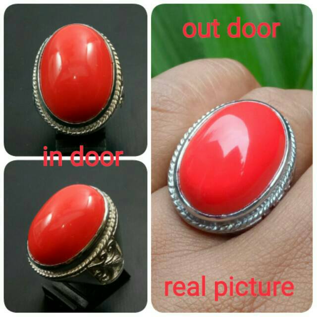 Cincin batu red redish marjan dim jumbo dengan ring tanam anti luntur