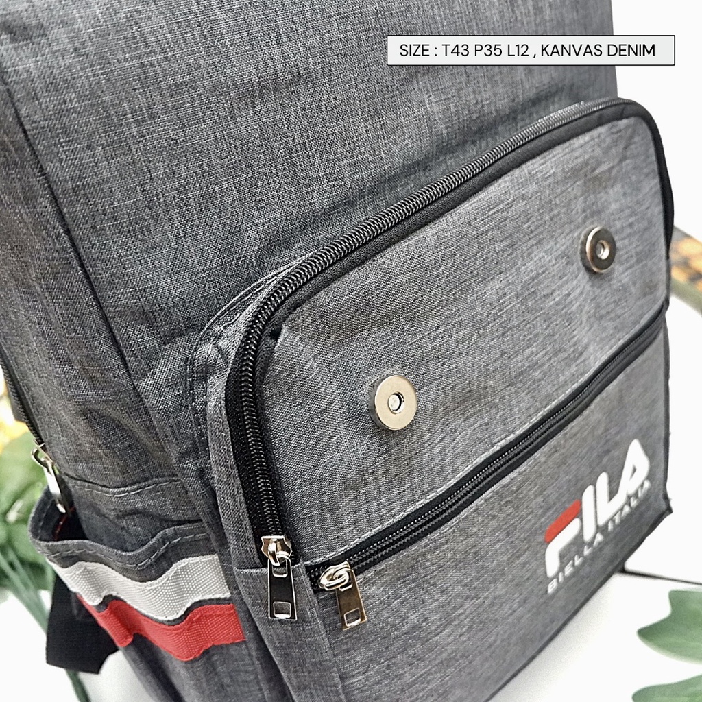 Ransel kanvas denim Tas Punggung Sekolah Murah Tebal Slot Laptop Kain Kanvas Polos Banyak Resleting