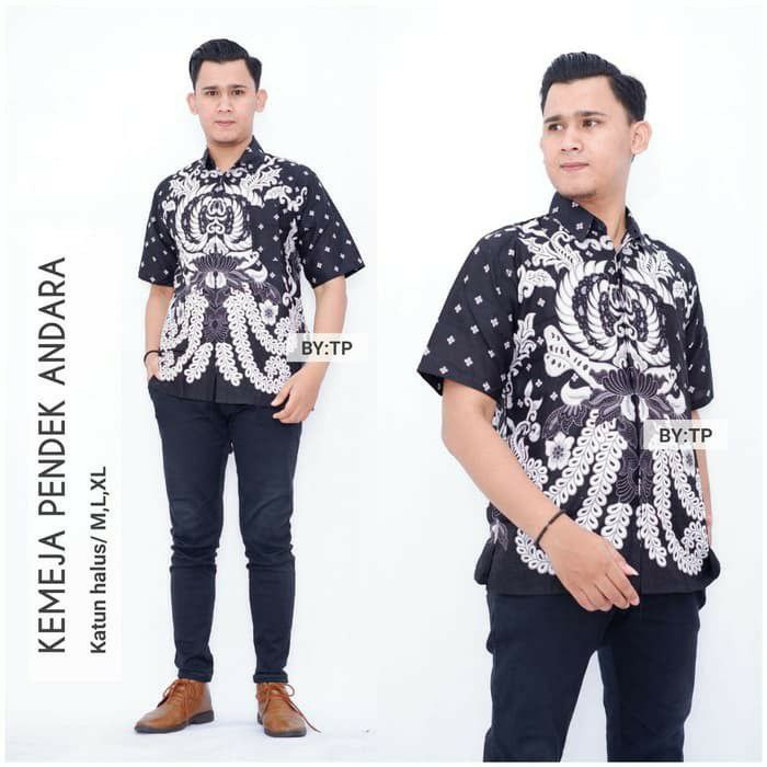 ( MEN SERIES ) Kemeja Batik Atasan Cowok Gurita Lengan Pendek M L XL Katun Halus