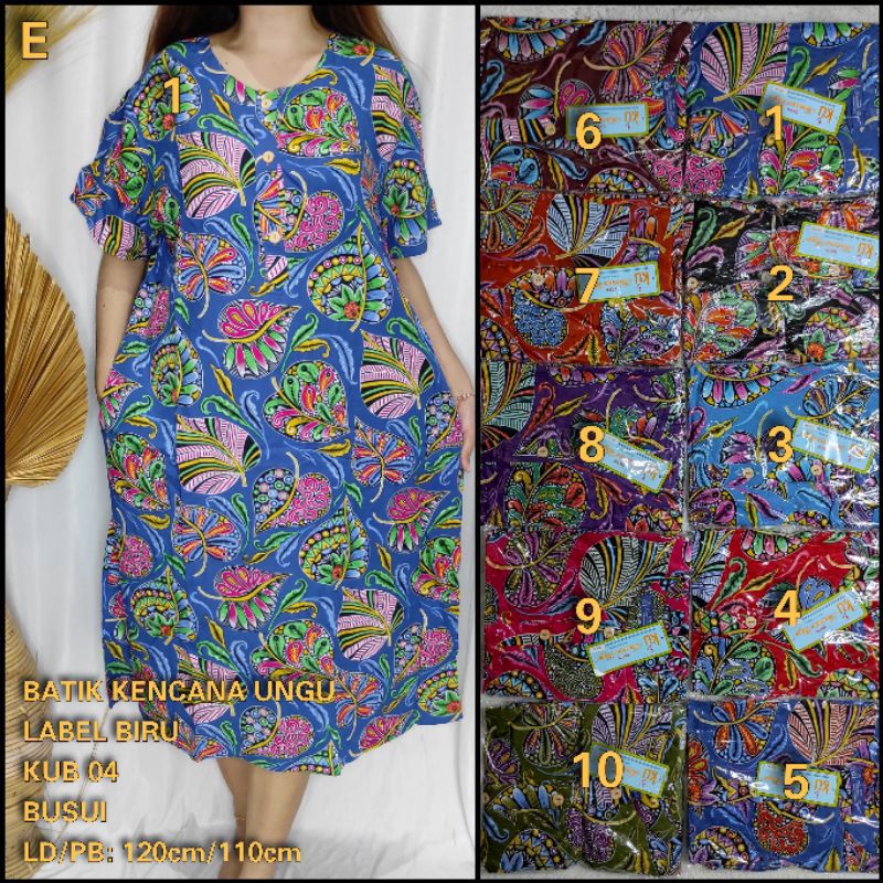 BAJU DASTER WANITA KENCANA UNGU LEBEL BIRU KUB.04 DASTER TERLARIS ORI QUALTY BATIK KENCANA UNGU