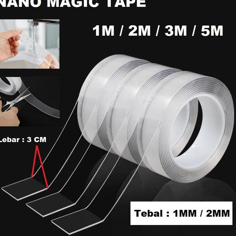 

Stok Banyak A7BDF Nano Tape Reuseable Doubletape Bening Transparan 1M 2M 3M 5M Tebal 2MM / 1MM Lebar