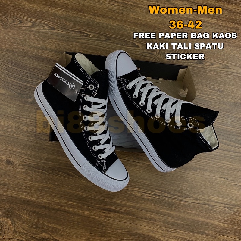 ( PROMO BAYAR DI TEMPAT ) Sepatu Converse Classic Black White Pria Wanita High