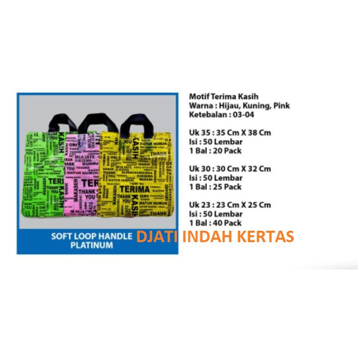 TAS PLASTIK CENTEL MOTIF ( Ukuran 30 x 32 ) &quot;TERIMA KASIH&quot; ISI (50) SOFT LOOP HANDLE PLATINUM