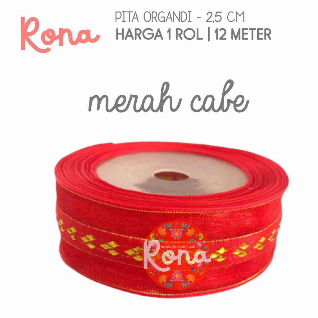 

Pita Organdi Merah Bordir Emas - IMPOR