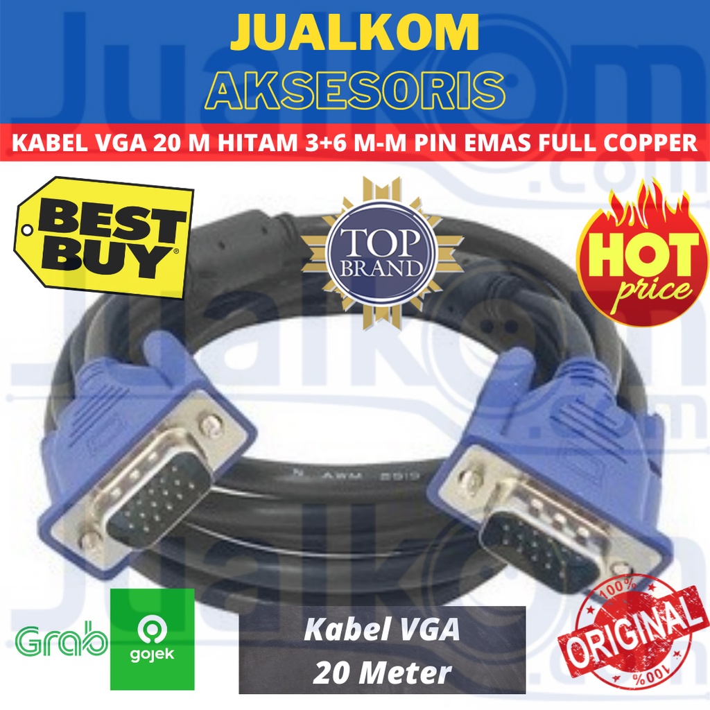 Kabel VGA 20 Meter M-M Gold Pin (3+6) Full Copper