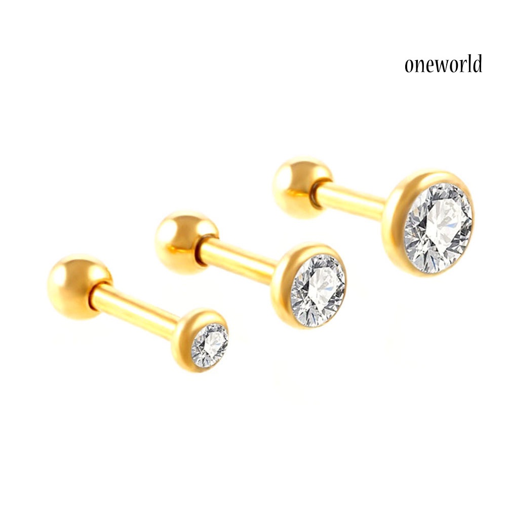 OW@ 3 Pcs Shiny Rhinestone Stud Earrings Women Charm Jewelry Gift Fashion Luxury