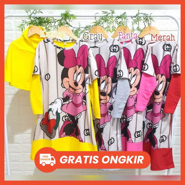 Zhafira kids store - GAMIS ANAK SET HIJAB DEDINA PRINTING 2-10 TAHUN MOTIF KARAKTER GAMIS ANAK TSUM TSUM